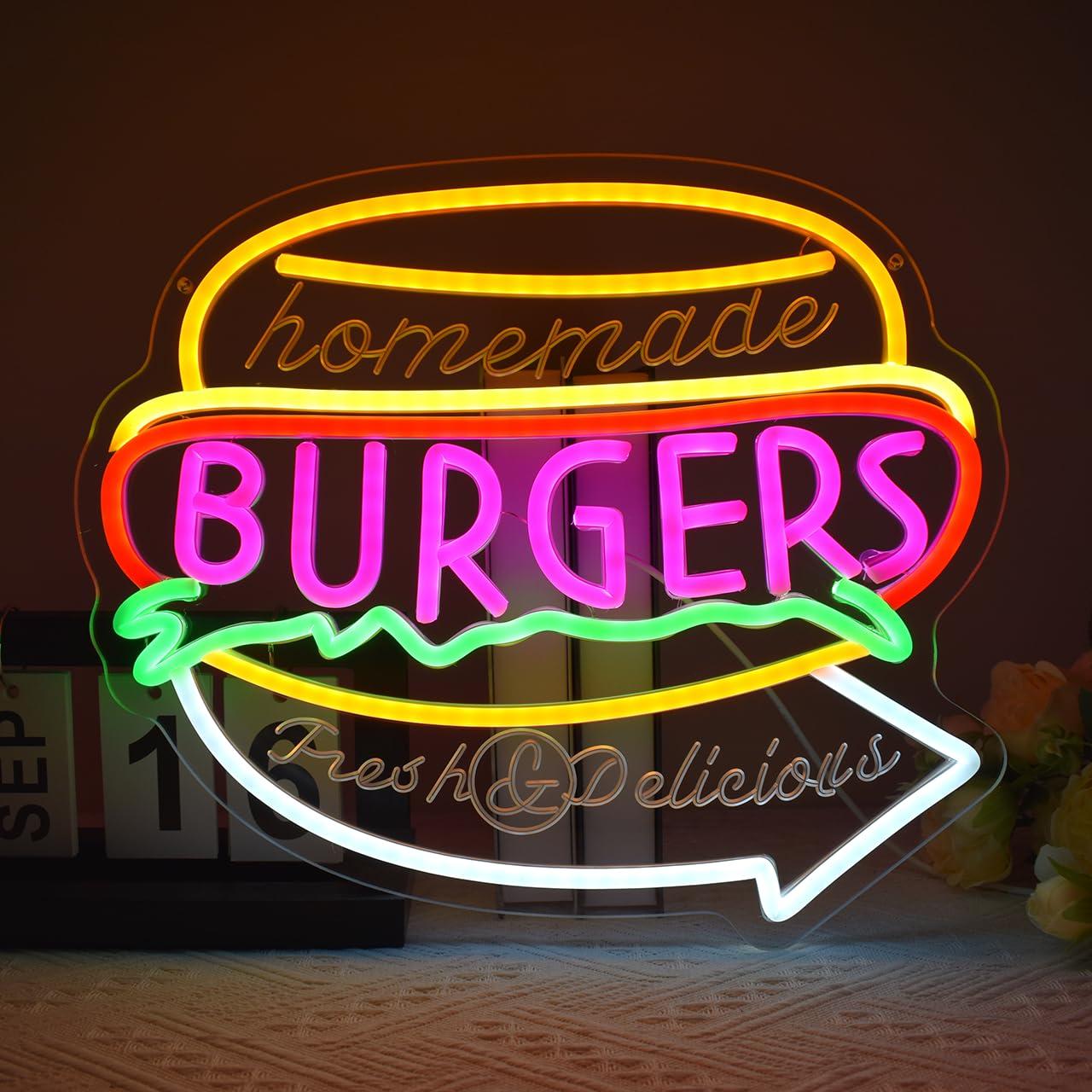 Food Snacks Restaurant - Неоновая вывеска «Домашние бургеры» с USB-подсветкой